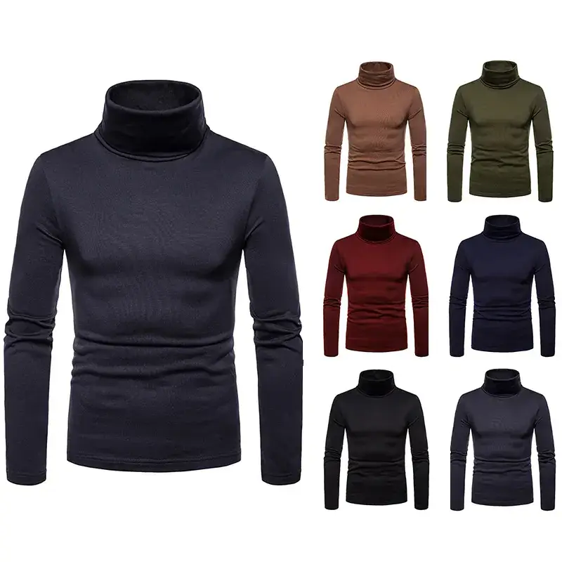 Men Velvet High Collar T-Shirt Brown Green Black