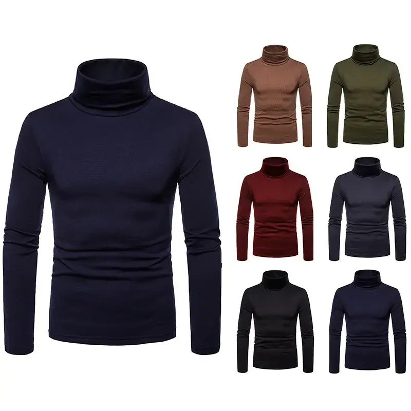 Men Velvet High Collar T-Shirt Brown Green Black