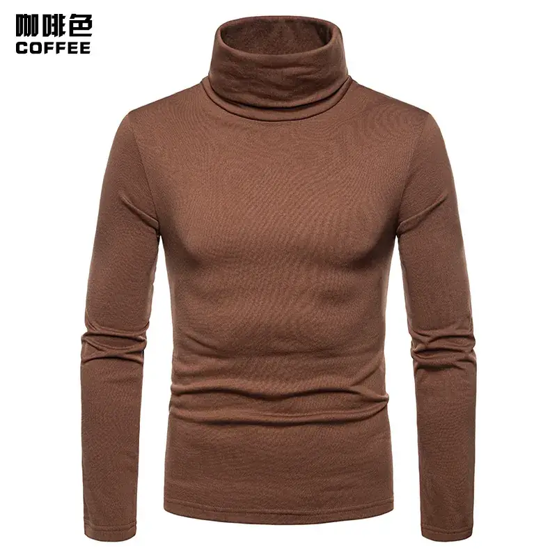 Men Velvet High Collar T-Shirt Brown Green Black