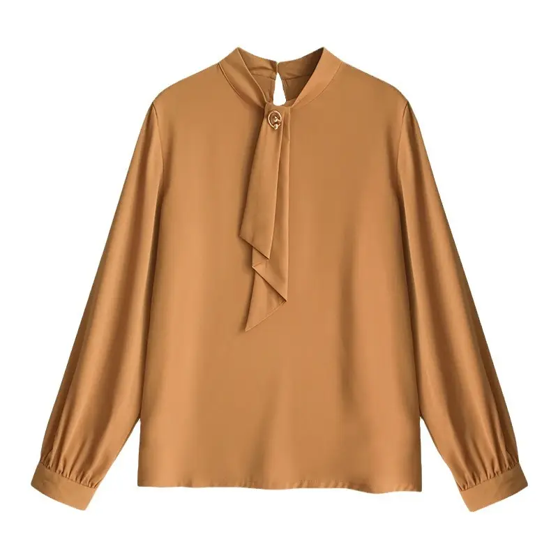 Mm2024 Chiffon Long Sleeve Shirt Women Tan - Image 7