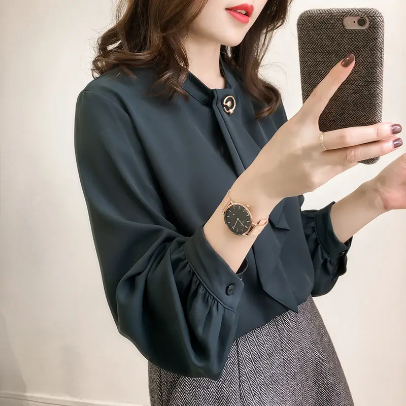 Mm2024 Chiffon Long Sleeve Shirt Women Tan - Image 2