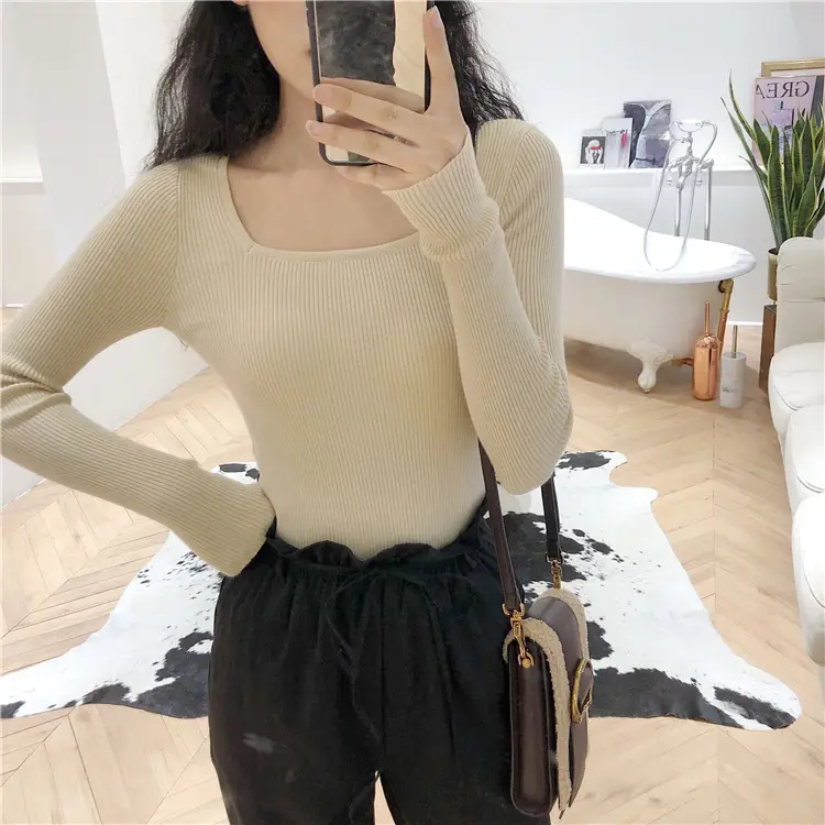 Women's Brown Knit Long Sleeve Top with Drawstring Waist