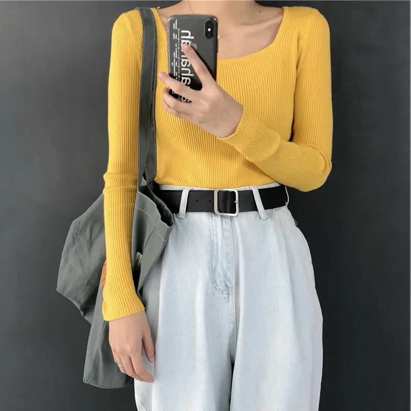 Women's Brown Knit Long Sleeve Top with Drawstring Waist