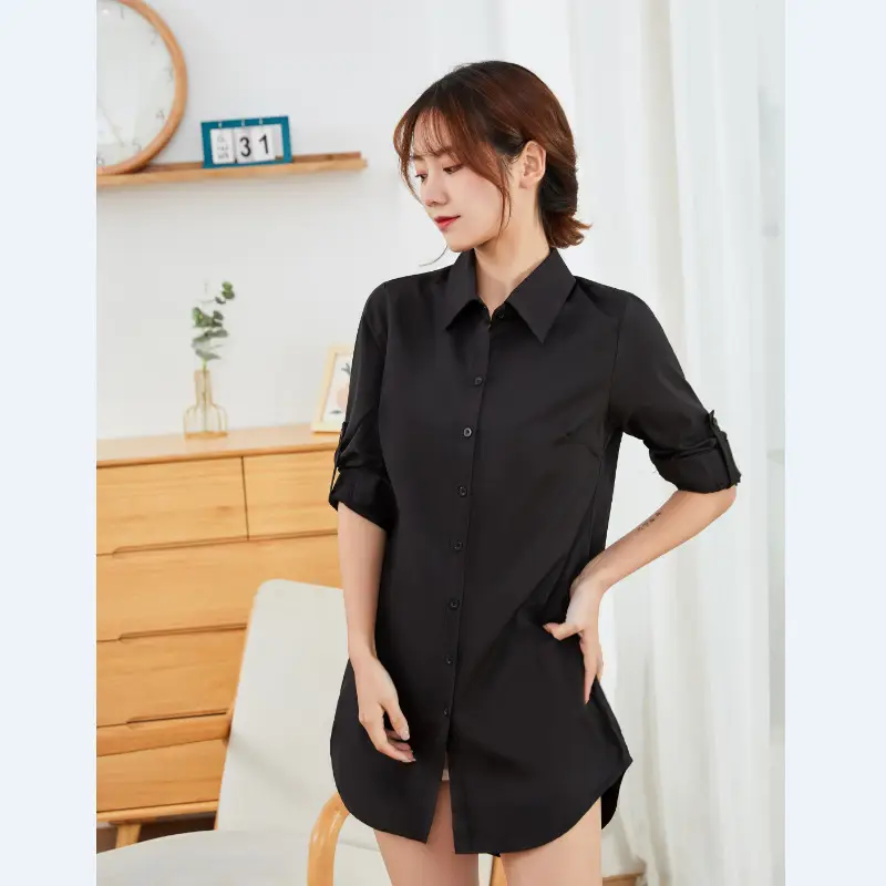 Women's Light Blue Button Down Pajamas Mid Length Sun Protection - Image 8