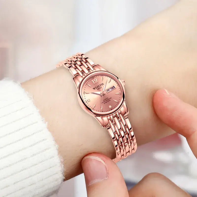 Women's Gold Plated Dual Calendar Quartz Watch with Luminous Dial - Image 12