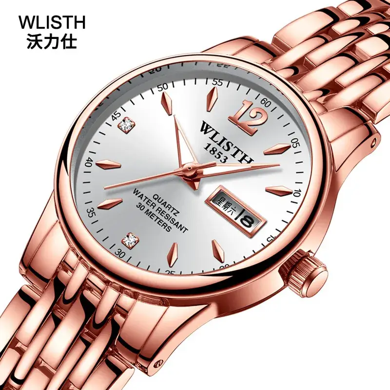Women's Gold Plated Dual Calendar Quartz Watch with Luminous Dial - Image 2