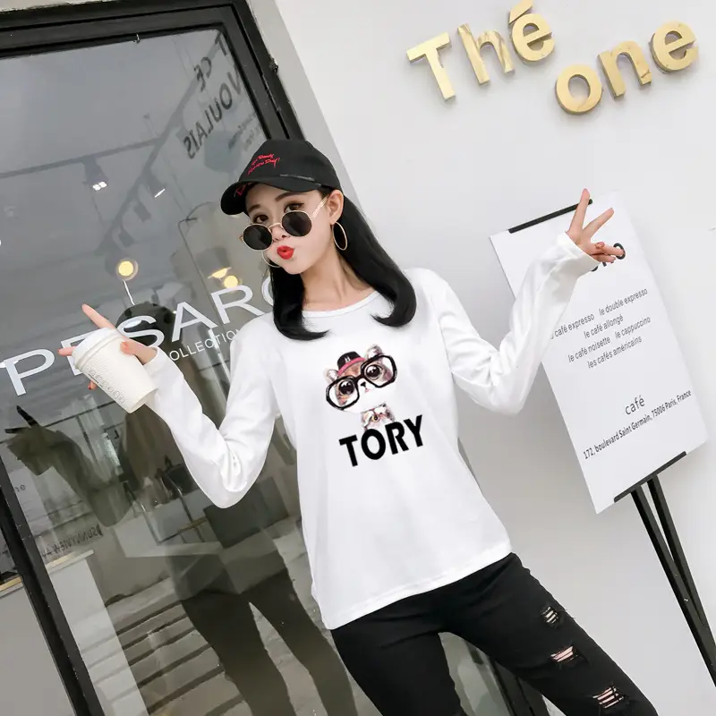Women White Motorcycle Print Long Sleeve T-Shirt - Image 10