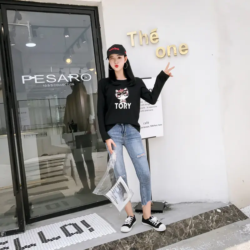 Women White Motorcycle Print Long Sleeve T-Shirt — feature 13