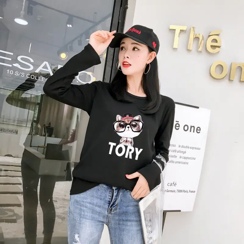 Women White Motorcycle Print Long Sleeve T-Shirt — feature 16