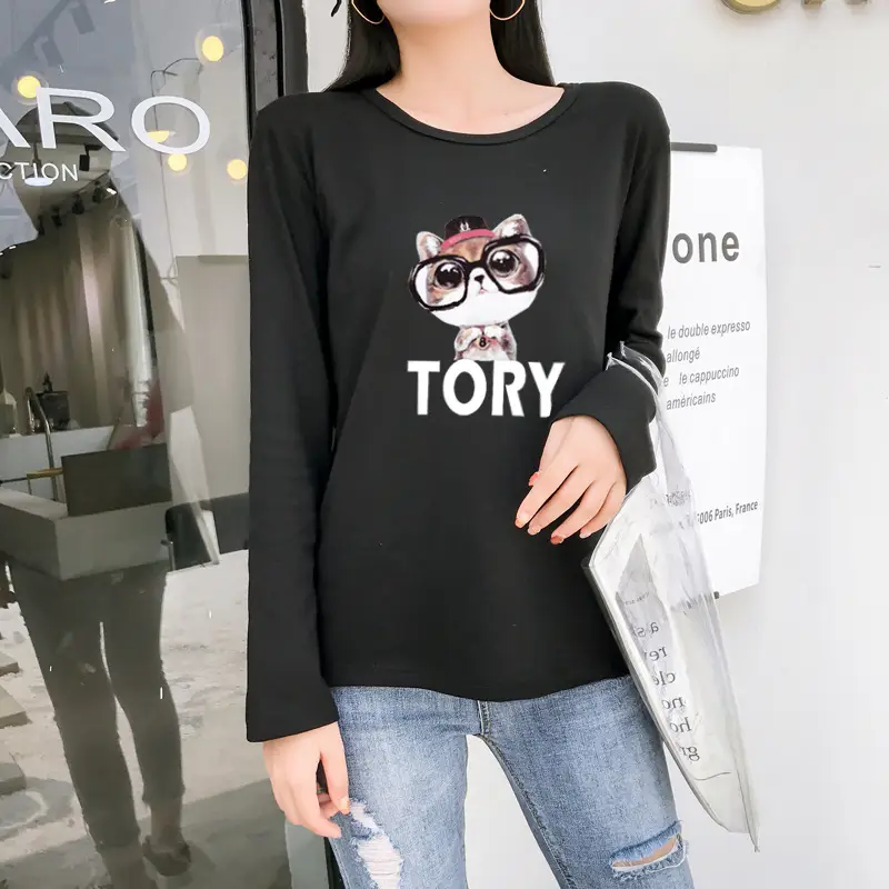 Women White Motorcycle Print Long Sleeve T-Shirt — feature 18