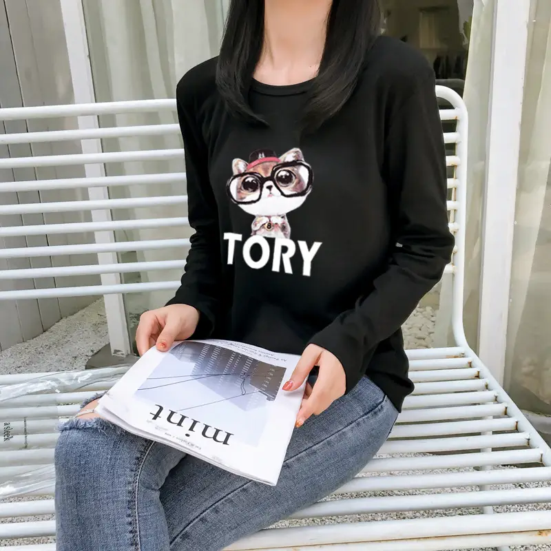 Women White Motorcycle Print Long Sleeve T-Shirt — feature 19
