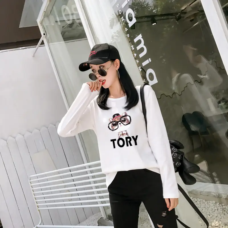 Women White Motorcycle Print Long Sleeve T-Shirt — feature 2