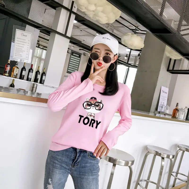 Women White Motorcycle Print Long Sleeve T-Shirt — feature 37