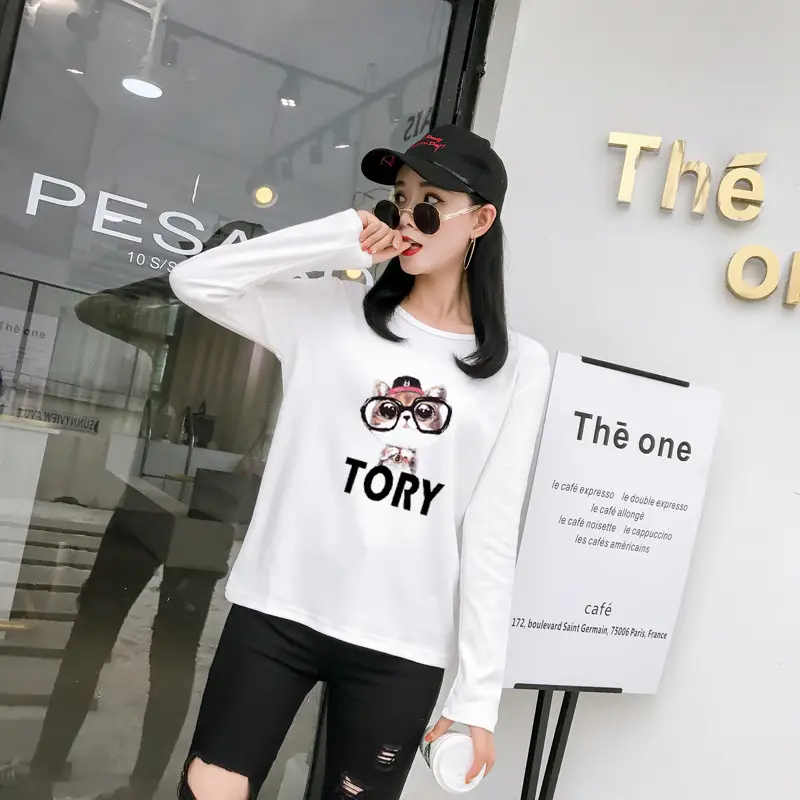 Women White Motorcycle Print Long Sleeve T-Shirt — feature 4