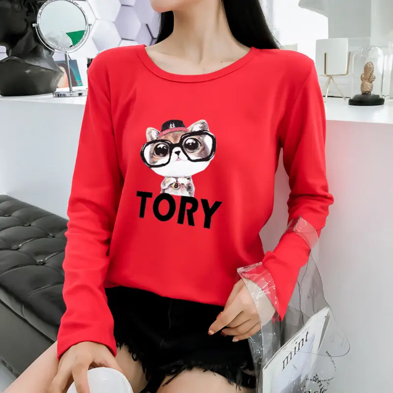 Women White Motorcycle Print Long Sleeve T-Shirt — feature 41