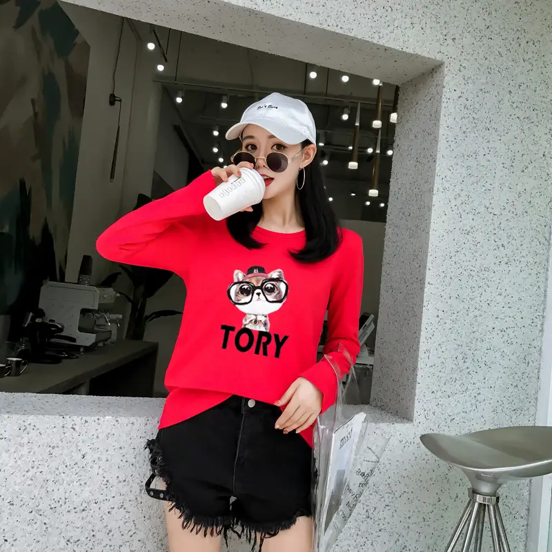 Women White Motorcycle Print Long Sleeve T-Shirt — feature 42