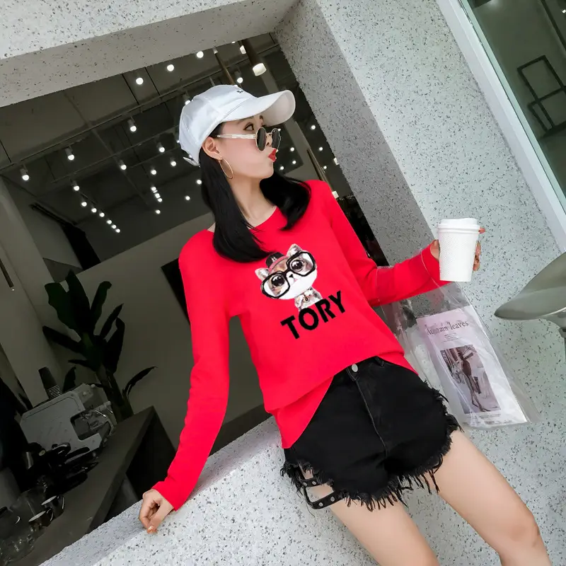 Women White Motorcycle Print Long Sleeve T-Shirt — feature 43