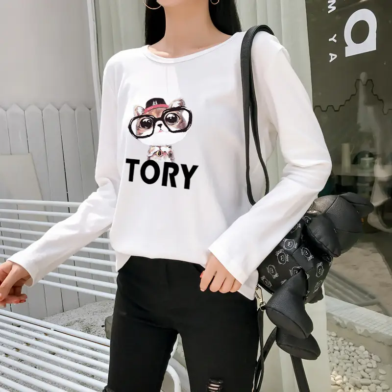 Women White Motorcycle Print Long Sleeve T-Shirt — feature 5