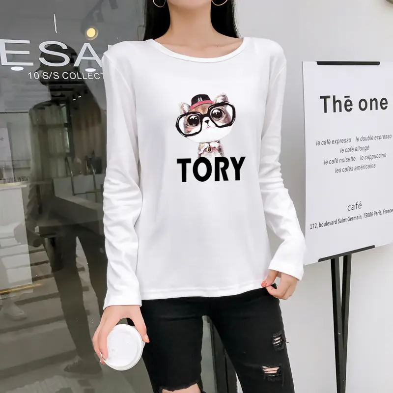 Women White Motorcycle Print Long Sleeve T-Shirt — feature 8