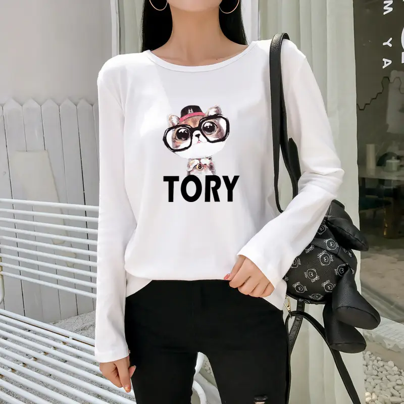 Women White Motorcycle Print Long Sleeve T-Shirt - Image 3
