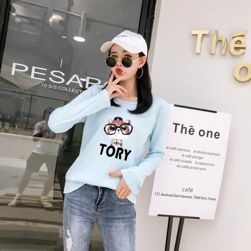 Women White Motorcycle Print Long Sleeve T-Shirt - Image 6