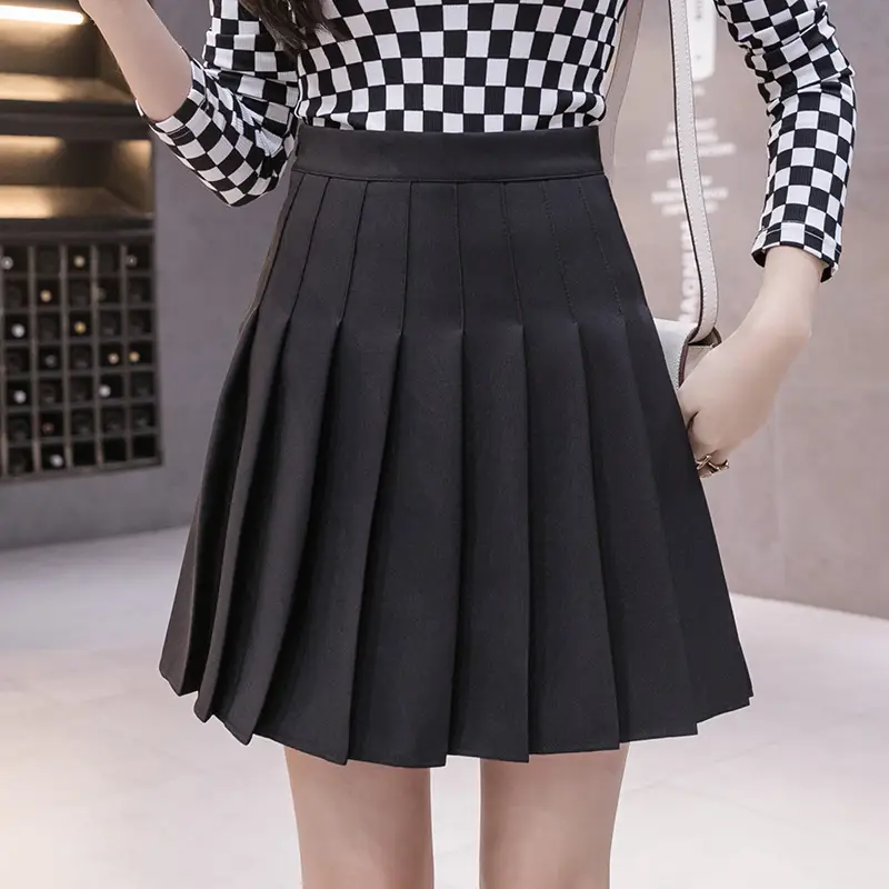 Women Pleated Skirt Grey High Waist Korean Style - Image 2