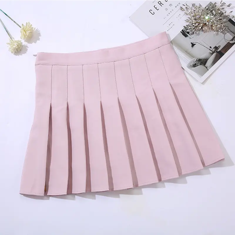 Women Pleated Skirt Grey High Waist Korean Style - Image 5