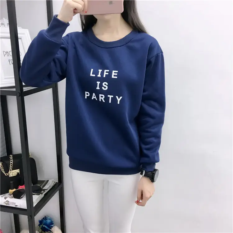 Women Korean Style Letter Print Fleece Sweatshirt Pink — feature 10