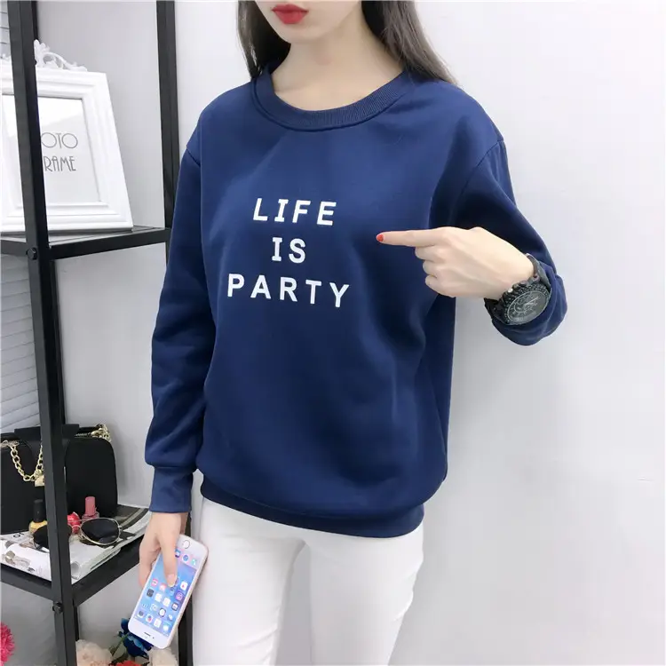 Women Korean Style Letter Print Fleece Sweatshirt Pink — feature 11