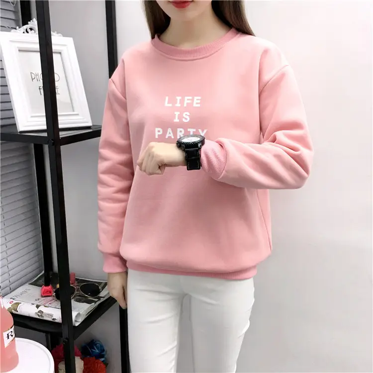 Women Korean Style Letter Print Fleece Sweatshirt Pink — feature 12