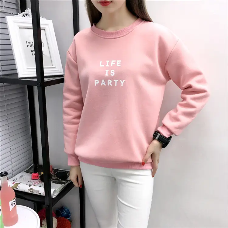 Women Korean Style Letter Print Fleece Sweatshirt Pink — feature 13