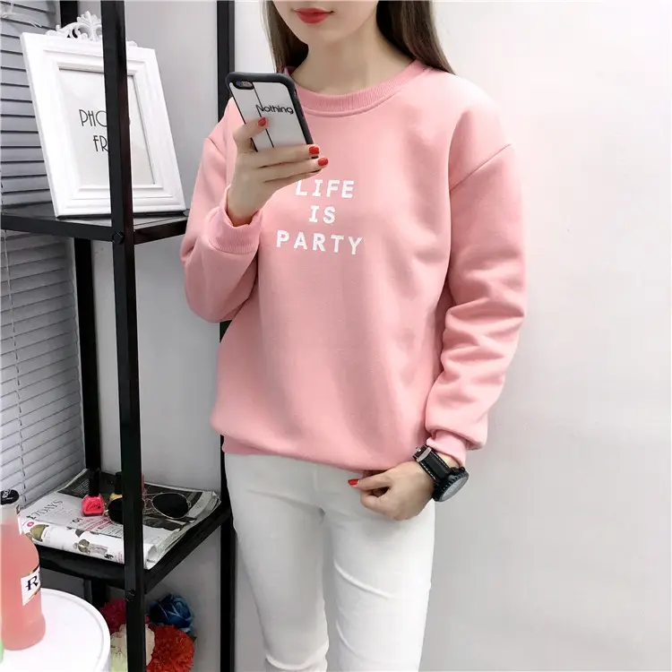 Women Korean Style Letter Print Fleece Sweatshirt Pink — feature 15