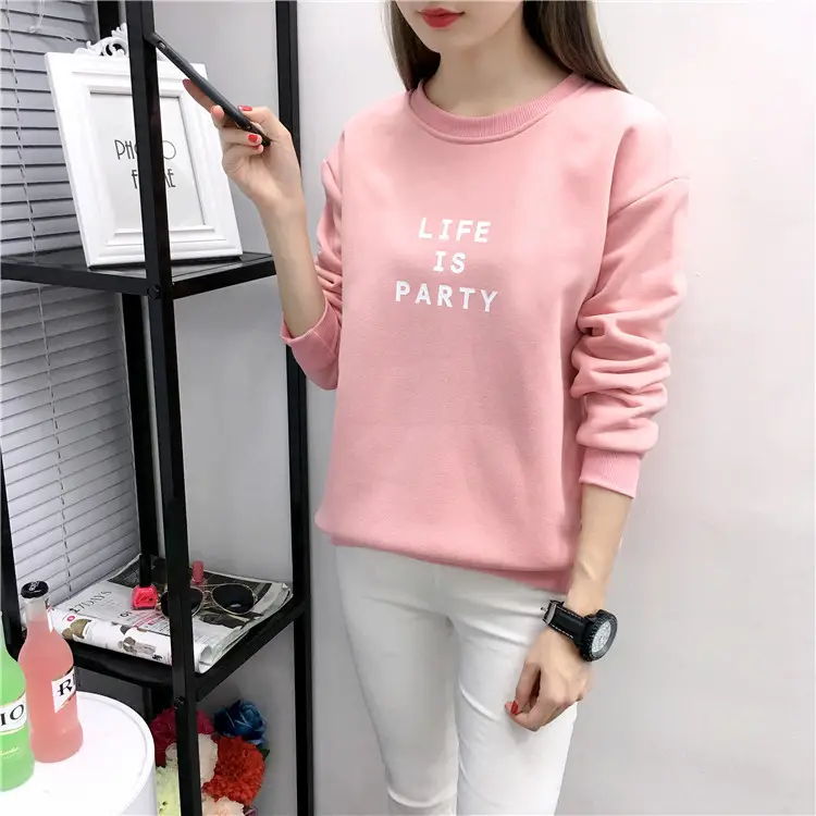Women Korean Style Letter Print Fleece Sweatshirt Pink — feature 18