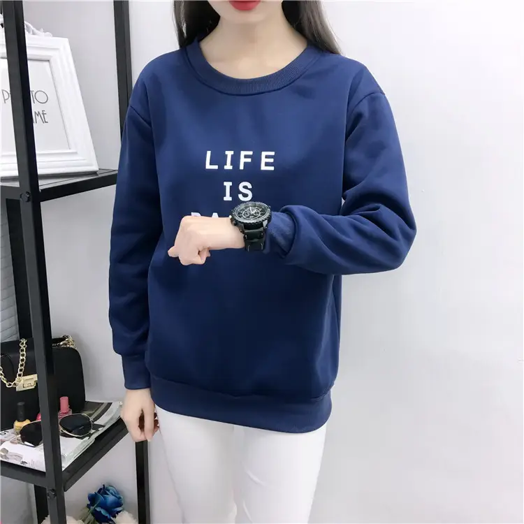 Women Korean Style Letter Print Fleece Sweatshirt Pink — feature 2