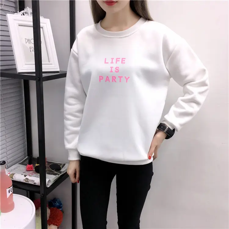 Women Korean Style Letter Print Fleece Sweatshirt Pink — feature 21