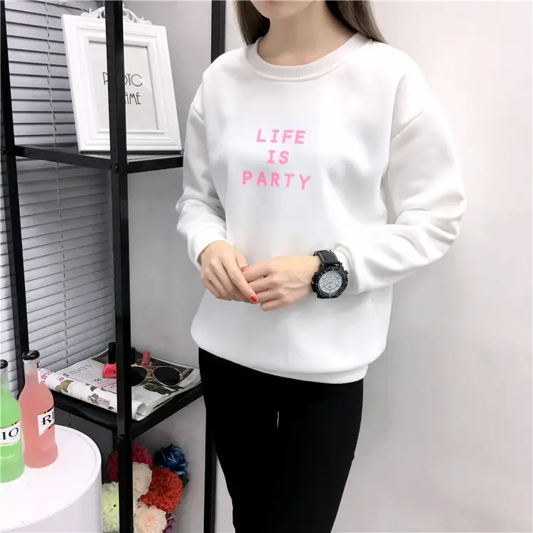 Women Korean Style Letter Print Fleece Sweatshirt Pink — feature 22