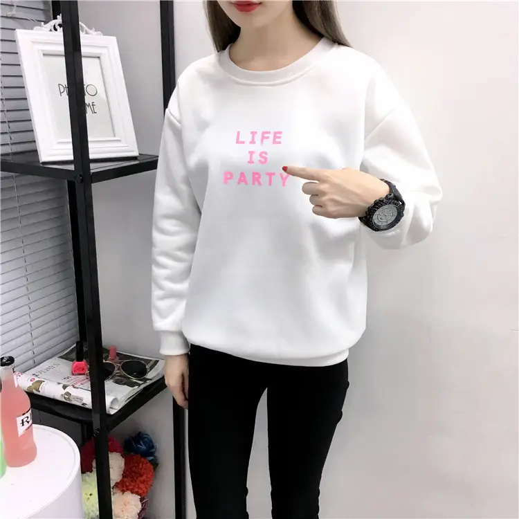 Women Korean Style Letter Print Fleece Sweatshirt Pink — feature 23