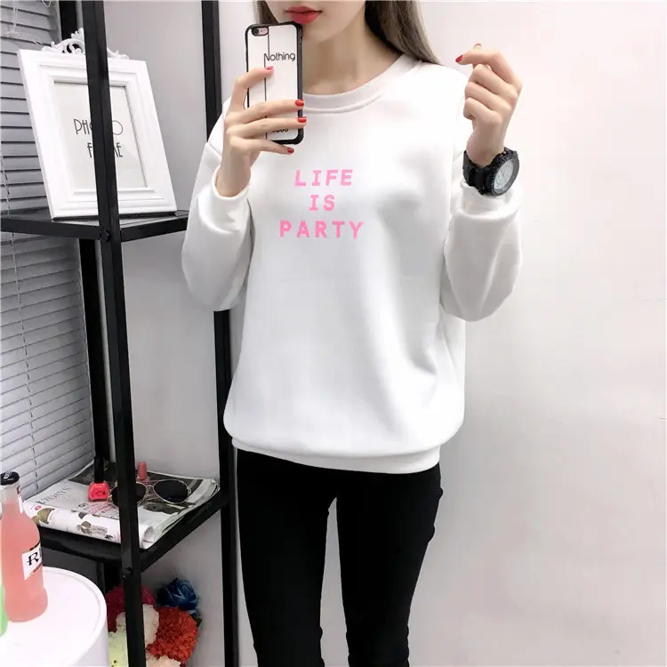 Women Korean Style Letter Print Fleece Sweatshirt Pink — feature 24