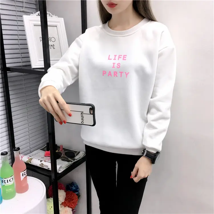 Women Korean Style Letter Print Fleece Sweatshirt Pink — feature 25