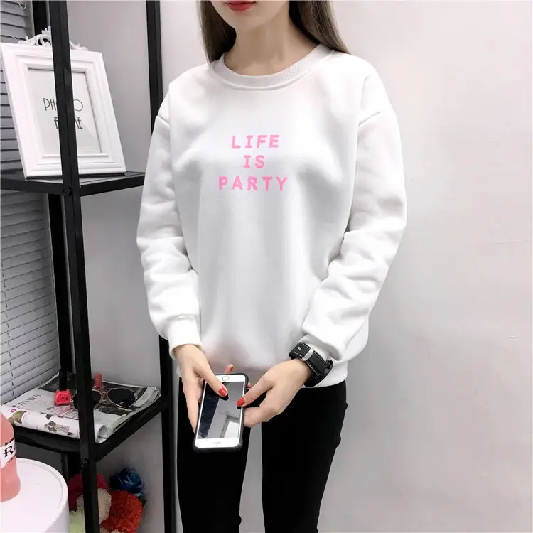 Women Korean Style Letter Print Fleece Sweatshirt Pink — feature 26