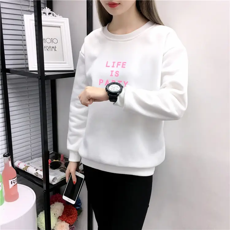 Women Korean Style Letter Print Fleece Sweatshirt Pink — feature 27
