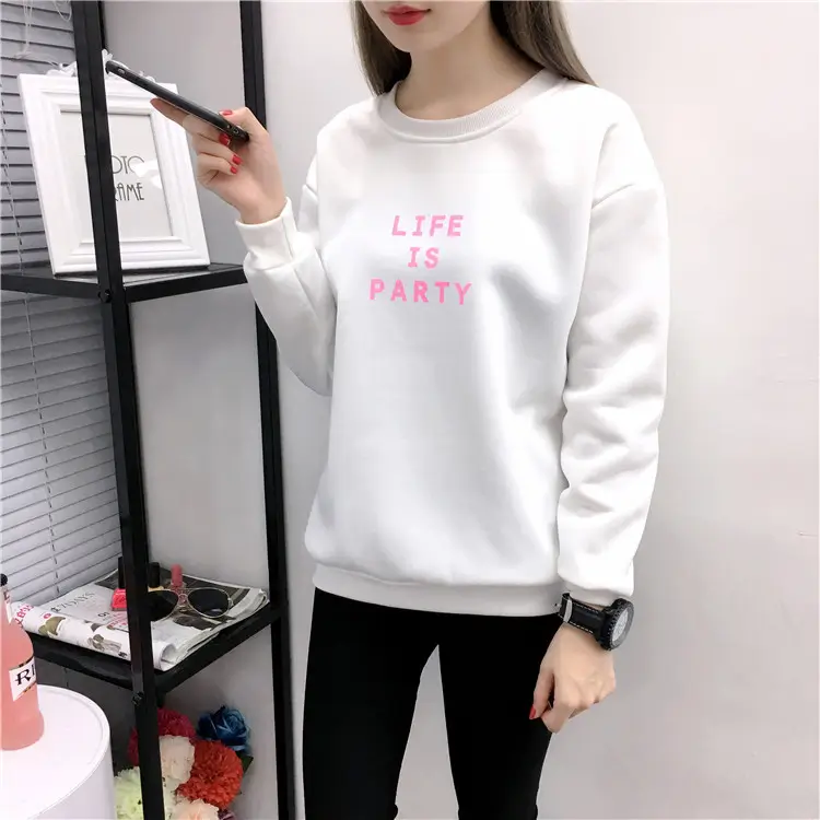 Women Korean Style Letter Print Fleece Sweatshirt Pink — feature 28