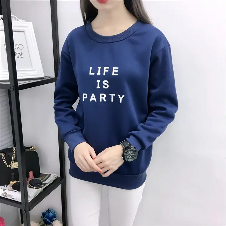 Women Korean Style Letter Print Fleece Sweatshirt Pink — feature 3
