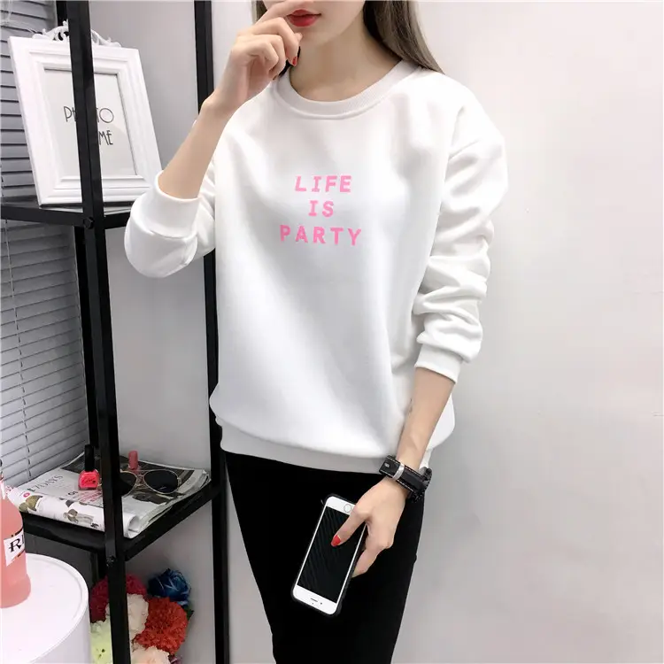 Women Korean Style Letter Print Fleece Sweatshirt Pink — feature 30