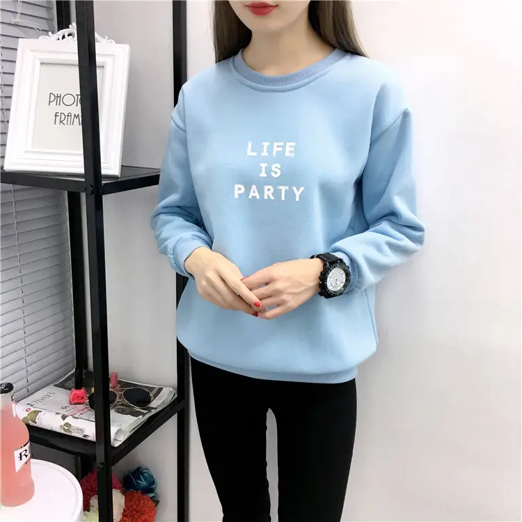Women Korean Style Letter Print Fleece Sweatshirt Pink — feature 31