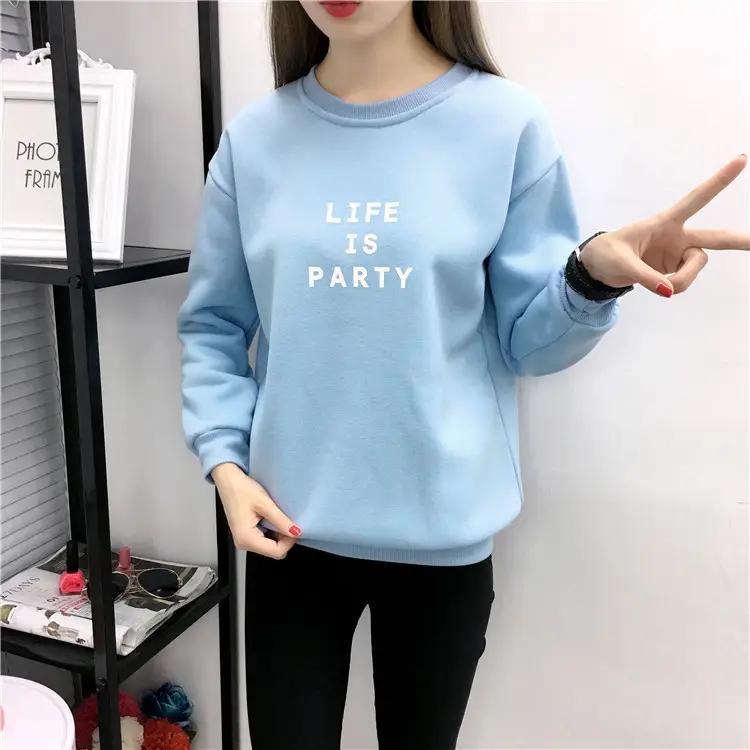 Women Korean Style Letter Print Fleece Sweatshirt Pink — feature 32