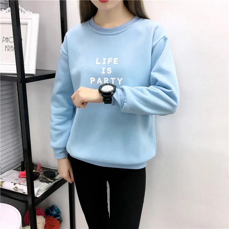 Women Korean Style Letter Print Fleece Sweatshirt Pink — feature 33