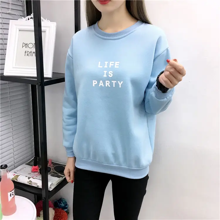 Women Korean Style Letter Print Fleece Sweatshirt Pink — feature 35