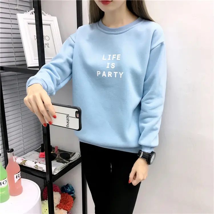 Women Korean Style Letter Print Fleece Sweatshirt Pink — feature 36