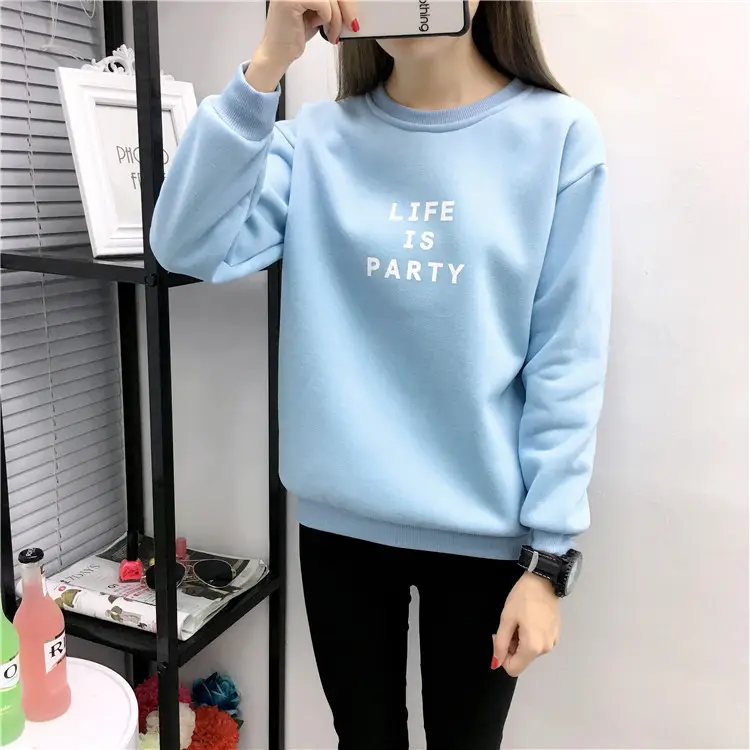 Women Korean Style Letter Print Fleece Sweatshirt Pink — feature 37